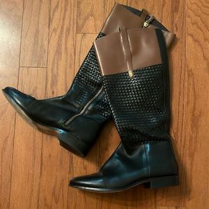 Cole Haan black and brown woven shaft boots